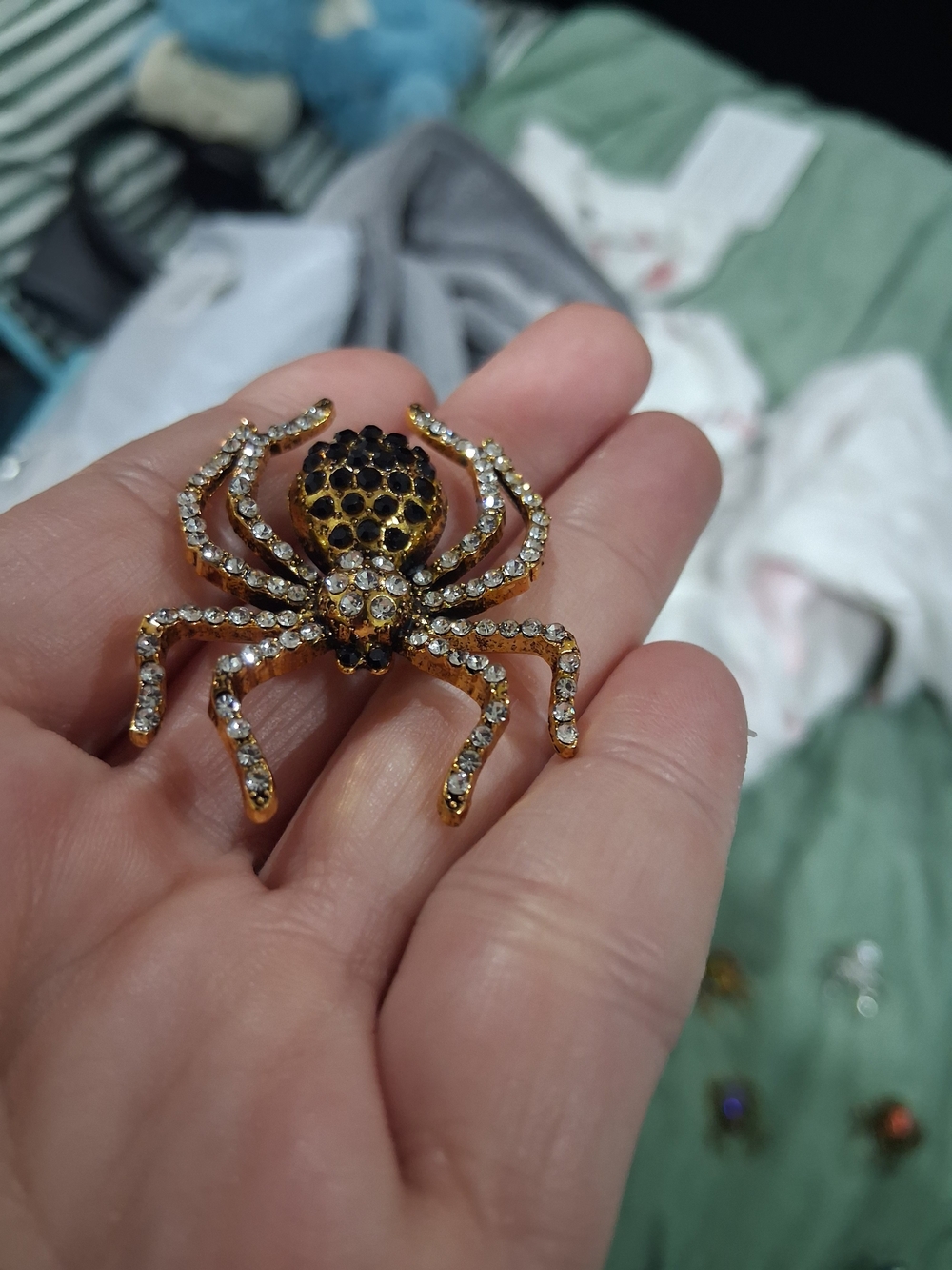 Gold and Black Crystal Spider Brooch - Elegant Women’s Jewelry